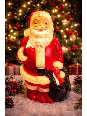 Vintage Empire Santa Blow Mold 1968 Lighted Red Suit Black Sack Christmas 13"